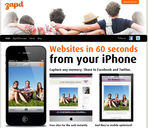 一分钟创建漂亮的网站在iPhone手机上：zapd