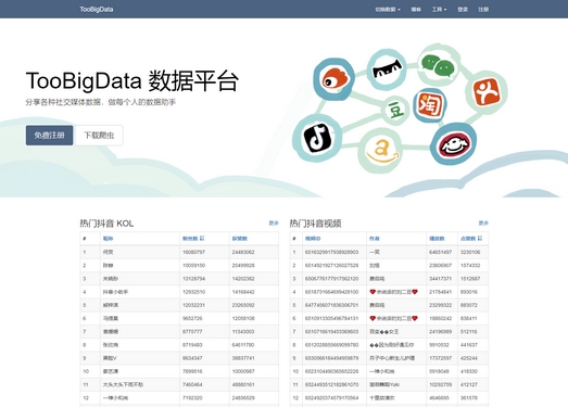 TooBigData|社交媒体大数据平台