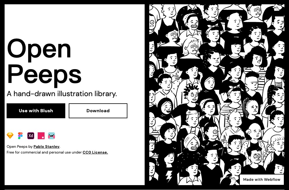 一套免费可商用的手绘人物插画库：Open Peeps