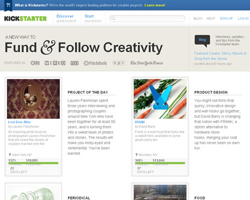 世界上最大的创意项目融资平台：Kickstarter