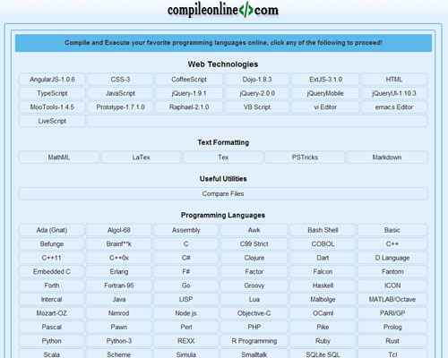 在线执行和编译各程语言程序：Compile Online